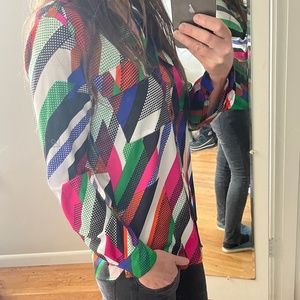 **SOLD** womens geometric Calvin Klein multi-color button front tunic blouse
